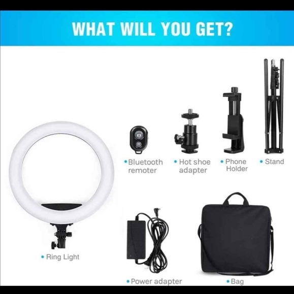 18" Ring Light with Floor Tripod, Phone and Camera - Picture 4 of 4